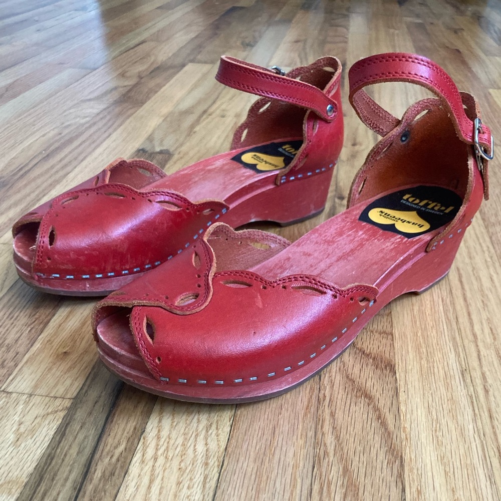 Swedish Hasbeens Red Platform Sandals 38